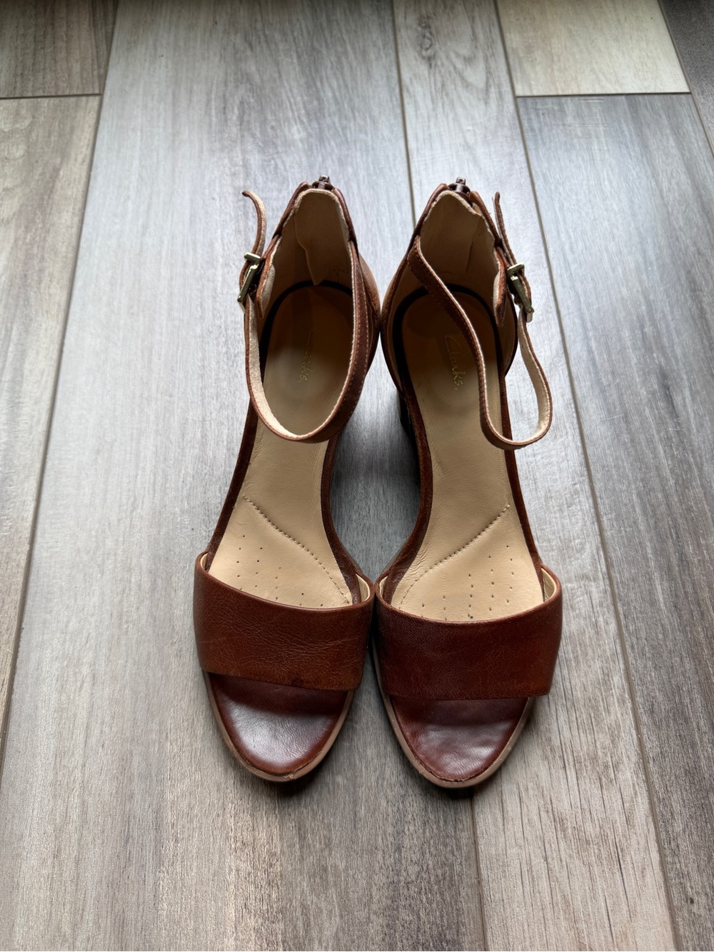 Clarks Brown Leather Ankle-Strap Heels